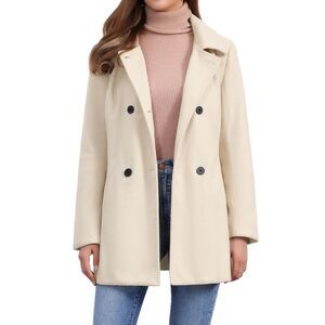 Peacoat Double Breasted Button Outerwear Winter Coat Beige